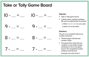 subtraction strategies game - Take or Tally Game Board